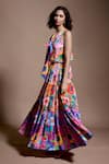 Dash And Dot_Multi Color Viscose Halter Neck Floral Abstract Print Top And Skirt Set _Online_at_Aza_Fashions