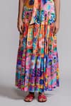 Dash And Dot_Multi Color Viscose Halter Neck Floral Abstract Print Top And Skirt Set _at_Aza_Fashions