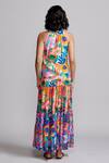 Shop_Dash And Dot_Multi Color Viscose Halter Neck Floral Abstract Print Top And Skirt Set _at_Aza_Fashions