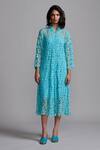 Dash and Dot_Blue 100% Cotton Embroidered Lace Collared Floral Cutout Midi Dress _Online_at_Aza_Fashions