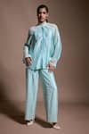 Buy_Dash And Dot_Green 100% Recycled Polyester Embroidered Lace High Geometric Work Pant _at_Aza_Fashions