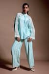 Buy_Dash And Dot_Green 100% Recycled Polyester Embroidered Lace High Geometric Work Pant _Online_at_Aza_Fashions