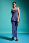 Shop_Dash And Dot_Blue Cotton Off-shoulder Pinstripe Corset Peplum Top And Pant Set _at_Aza_Fashions