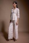 Dash and Dot_Ivory 100% Recycled Polyester Embroidered Floral Lace Work Peplum Top And Pant Set _at_Aza_Fashions