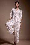 Buy_Dash and Dot_Ivory 100% Recycled Polyester Embroidered Floral Lace Work Peplum Top And Pant Set 