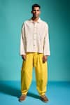 Buy_Dash and Dot_Yellow 100% Cotton Plain Pleated Bishop Pant _at_Aza_Fashions