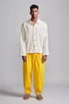 Dash and Dot_Yellow 100% Cotton Plain Pleated Bishop Pant _Online_at_Aza_Fashions