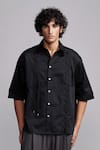 Shop_Dash And Dot_Black Cotton Lace Shoelace Work Shirt_Online_at_Aza_Fashions