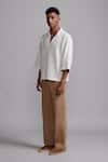 Dash and Dot_Brown 100% Cotton Plain Textured Washed Pant _at_Aza_Fashions