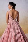 Mirroir_Pink Metallic Tissue Embroidered Sequin V-neck Floral 3d Embellished Gown _at_Aza_Fashions