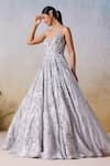 Buy_Mirroir_Grey Metallic Tissue Embroidered Sequin Blossom Vine Embellished Strappy Gown _at_Aza_Fashions