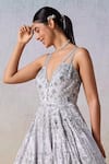 Mirroir_Grey Metallic Tissue Embroidered Sequin Blossom Vine Embellished Strappy Gown _Online_at_Aza_Fashions