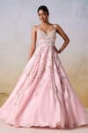 Buy_Mirroir_Pink Metallic Tissue Embroidered Sequin Vine Tonal Embellished Strappy Gown _at_Aza_Fashions