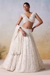 Buy_Mirroir_White Pure Organza Bead Embellished Bridal Lehenga Set With Applique Blouse _at_Aza_Fashions