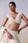 Buy_Mirroir_White Pure Organza Bead Embellished Bridal Lehenga Set With Applique Blouse _Online_at_Aza_Fashions