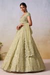 Buy_Mirroir_Green Metallic Tissue Embroidered Embellished Floral Scatter Bridal Lehenga Set _Online_at_Aza_Fashions