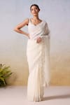 Buy_Mirroir_White Viscose Organza Embroidered Floral Vine Bead Embellished Saree With Blouse _at_Aza_Fashions