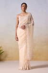 Buy_Mirroir_Pink Pure Organza Embroidered Sequin Floral Vine Border Saree With Blouse _at_Aza_Fashions