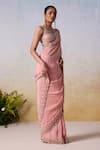 Buy_Mirroir_Pink Viscose Crepe Embroidered Floral Vine Embellished Scallop Saree With Blouse _Online_at_Aza_Fashions