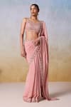 Shop_Mirroir_Pink Viscose Crepe Embroidered Floral Vine Embellished Scallop Saree With Blouse _Online_at_Aza_Fashions