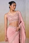 Mirroir_Pink Viscose Crepe Embroidered Floral Vine Embellished Scallop Saree With Blouse _at_Aza_Fashions