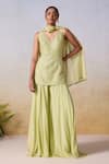 Buy_Mirroir_Green Viscose Dupion Embroidered Sequin V-neck Stripe Kurta Sharara Set _at_Aza_Fashions