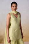 Mirroir_Green Viscose Dupion Embroidered Sequin V-neck Stripe Kurta Sharara Set _at_Aza_Fashions