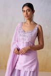 Mirroir_Purple Viscose Dupion Embroidered Sequin Sweetheart Vine Kurta Sharara Set _at_Aza_Fashions