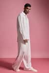 Dash And Dot_White 100% Tencel Plain Piping Contrast Piped Shirt With Pant _Online_at_Aza_Fashions
