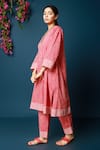 Buy_Vasstram_Red Cotton Printed Gingham V Neck Roohi Kurta And Pant Set _Online_at_Aza_Fashions