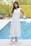 Vasstram_White Soft Cotton Printed Stripe Notched Leila Dress _Online_at_Aza_Fashions