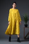 Buy_Vasstram_Yellow Cotton Woven Polka Jamdani Round Lily Dress _at_Aza_Fashions