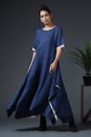 Buy_Vasstram_Blue Linen Embellished Pipe Round Border Dress _at_Aza_Fashions