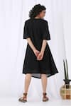 Shop_Vasstram_Black Cotton Slub Plain Round Knotted Draped Dress _at_Aza_Fashions