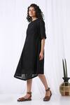 Vasstram_Black Cotton Slub Plain Round Knotted Draped Dress _at_Aza_Fashions