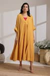 Buy_Vasstram_Yellow Cotton Crepe Textured Geometric Tunic Dress V-neck Rangeela _at_Aza_Fashions