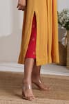 Vasstram_Yellow Cotton Crepe Textured Geometric Tunic Dress V-neck Rangeela _at_Aza_Fashions