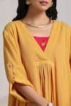 Shop_Vasstram_Yellow Cotton Crepe Textured Geometric Tunic Dress V-neck Rangeela 