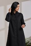 Shop_Vasstram_Black Cotton Solid Shirt Collar Kurta With Joggers _Online_at_Aza_Fashions