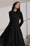 Shop_Vasstram_Black Cotton Solid Round Panelled Dress _Online_at_Aza_Fashions