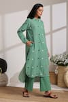 Shop_Vasstram_Green Cotton Woven Polka Dot Mandarin Collar High-low Kurta With Pant _Online_at_Aza_Fashions