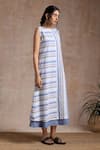 Vasstram_Multi Color Cotton Woven Striped Round Layered Dress _Online_at_Aza_Fashions