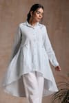 Buy_Vasstram_Blue Linen Solid Shirt Collar High-low Tunic _Online_at_Aza_Fashions