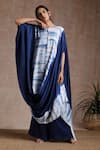 Buy_Vasstram_Blue Satin Tie-dye Shibori Round Draped Tunic With Flared Pant _at_Aza_Fashions