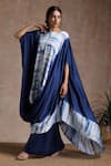 Vasstram_Blue Satin Tie-dye Shibori Round Draped Tunic With Flared Pant _at_Aza_Fashions