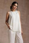 Buy_Vasstram_Off White Crepe Solid Round Layered Jumpsuit _Online_at_Aza_Fashions