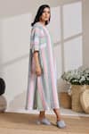 Vasstram_Multi Color Linen Woven Striped Round Champa Dress _Online_at_Aza_Fashions