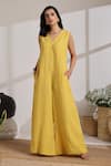 Buy_Vasstram_Yellow Linen Solid V-neck Samara Jumpsuit _at_Aza_Fashions