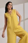 Buy_Vasstram_Yellow Linen Solid V-neck Samara Jumpsuit _Online_at_Aza_Fashions