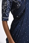 Buy_Payal Pratap_Blue Linen Satin Printed Bandhani V-neck Milos Blouse _Online_at_Aza_Fashions